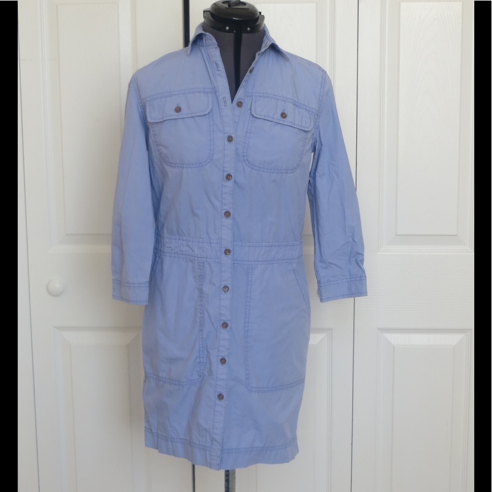 Armani Exchange Light Blue Button Front Cargo 3/4 Sleeve Dress, Size P0 🔴